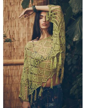 Icône Fringed Crochet Poncho - Blue