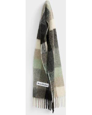 Acne Studios Signature Label Tartan Scarf - Green