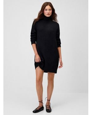 Twik Turtleneck Plush Knit Dress - Black