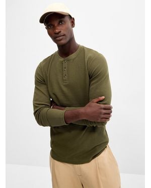 Le 31 Waffle Jersey Henley T - Green
