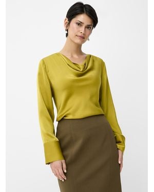 Contemporaine Draped Collar Satiny Blouse - Yellow
