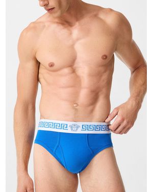 Versace Medusa Greca Band Brief Cotton - Blue