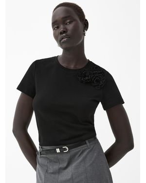 Contemporaine 3d Flowers Stretch Cotton T - Black