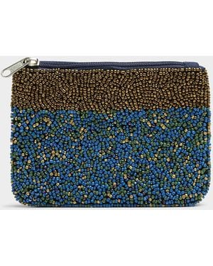 Simon's Blue, Green And Gold Beaded Zipped Pouch