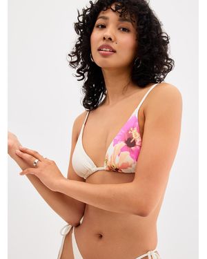 Billabong White Hibiscus Triangle Bikini Top - Natural