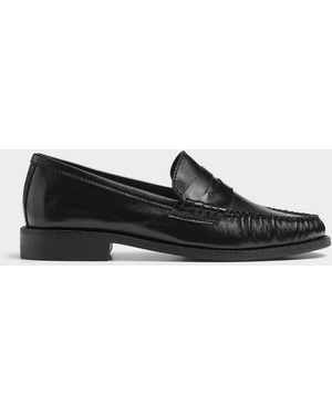 Simon's Glossy Leather Ruched Loafers Women - Black
