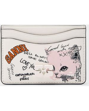 Ganni Cat Logo Recycled Leather Card Holder - Natural