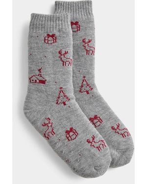 Miiyu Winter Pattern Slipper Socks In Support Of Food Banks Canada - Grey