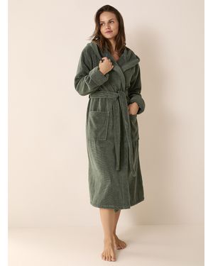 Miiyu Long Hooded Terry Robe - Green