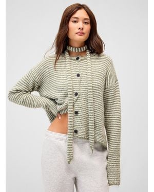 Twik Striped Scarf And Cardigan Set - Grey