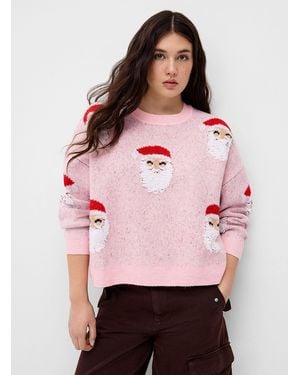 Twik Loose Fuzzy Pattern Sweater - Pink
