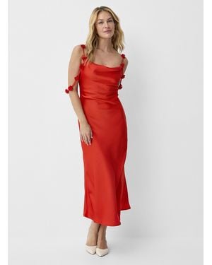 Contemporaine Flower Straps Satiny Dress - Red