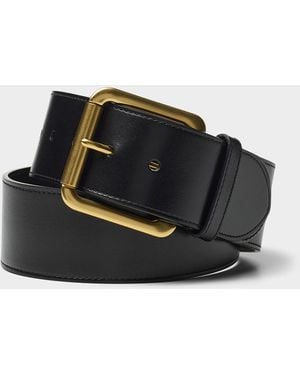 Ralph Lauren Square Xl Buckle Wide Leather Belt - Black