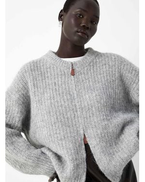 Contemporaine Zipped Thready Loose Cardigan - Grey