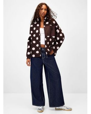 Twik Loose Printed Fleece Jacket - Blue