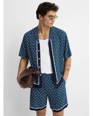 Le 31 Art Deco Mosaic Camp Shirt Comfort Fit - Blue