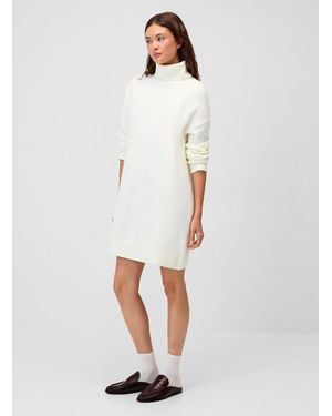 Twik Turtleneck Plush Knit Dress - White
