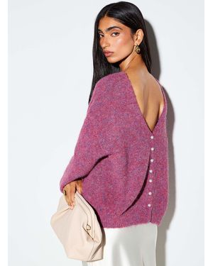 Icône Pearly Buttons Reversible Cardigan - Pink