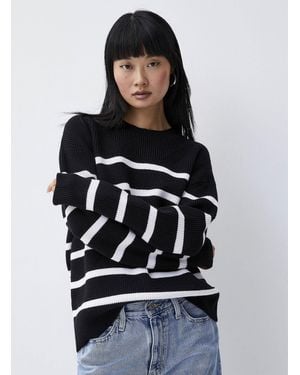 Twik Oversized Striped Ribbed Sweater - Black