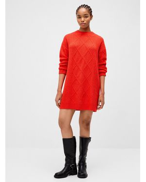 Twik Cable Plush Knit Dress - Red
