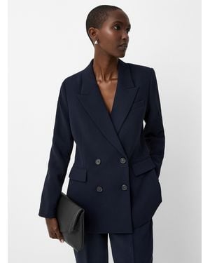 Contemporaine Textured Crepe Plain Blazer - Blue