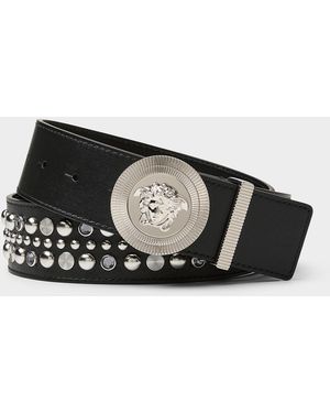 Versace Lambskin Studded Belt - Black
