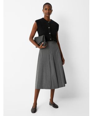 Contemporaine Touch Of Wool Pleated Midi Skirt - Gray