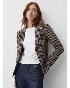 Contemporaine Houndstooth Pattern Cinched Blazer - Gray
