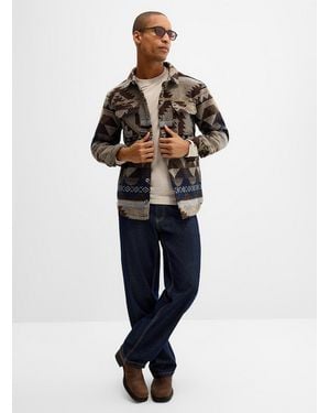 Point Zero Geo Pattern Brushed Overshirt - Blue