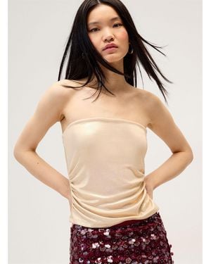 Twik Metallic Effect Cropped Tube Top - Natural