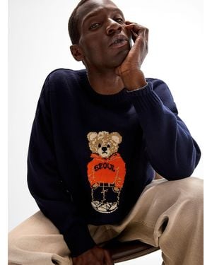 Le 31 Teddy Bear Jacquard Sweater - Blue