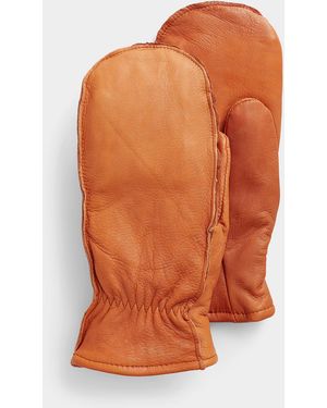 Simon's Vintage Leather Lined Mittens - Orange