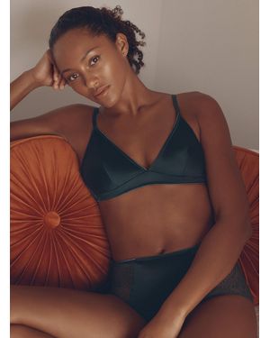 Miiyu Solid Satiny Triangle Bralette - Black