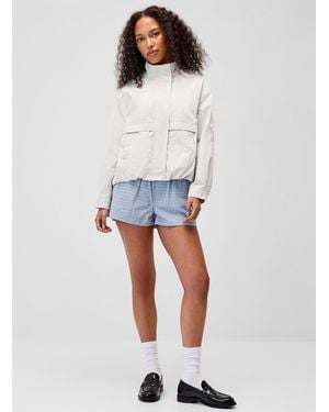Twik Buttoned Stand Collar Twill Jacket - White
