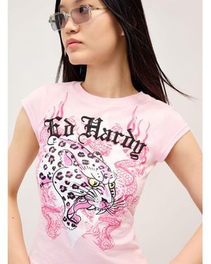 Ed Hardy Pink Leopard Print Fitted T