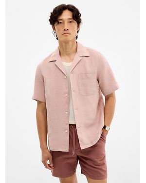 Profuomo 100% Linen Pastel Camp Shirt - Pink
