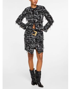Balmain Wraparound Effect Fringed Tweed Skirt - Black