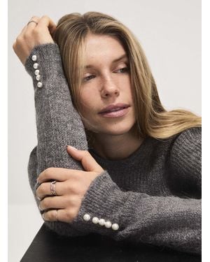 Ichi Touch Of Alpaca Pearly Cuffs Sweater - Grey