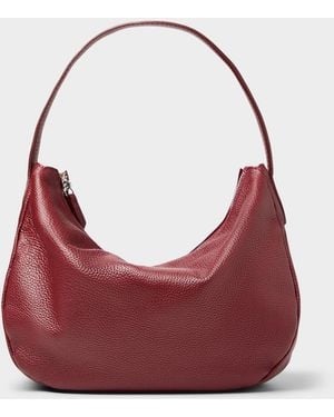 Simon's Minimalist Pebbled Leather Xl Shoulder Bag Exclusive Collection From Italy - Red