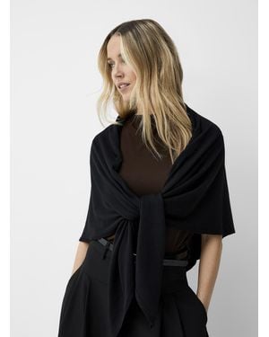 Contemporaine Cropped Striped Tie Shawl - Black
