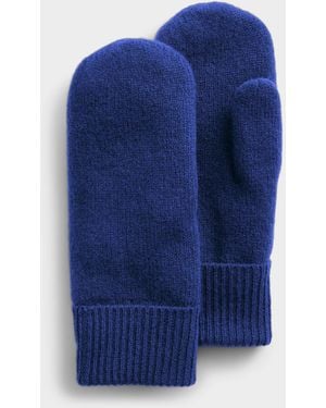 Simon's Pure Wool Ribbed Cuff Mittens - Blue