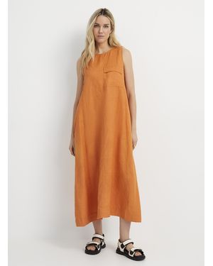 Contemporaine Sleeveless Pure Linen Maxi Dress - Orange