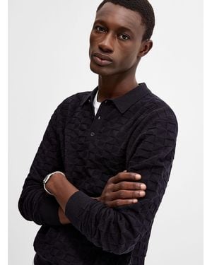 Le 31 Geometric Jacquard Knit Polo - Black