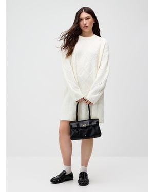 Twik Cable Plush Knit Dress - White