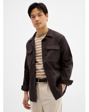 Profuomo Linen Safari Overshirt - Brown