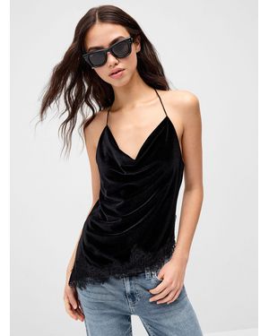 Twik Asymmetrical Lace Velvet Cami - Black