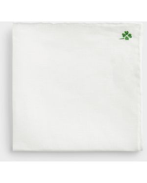 Petronius Small Embroidery Linen Pocket Square - White