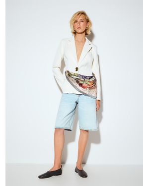 Icône Scarf Belt Irregular Golden Button Blazer - Blue