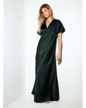 Icône V-neck Double-face Satin Maxi Dress (women, Green, Large)