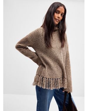 Part Two Fringed Soft Heathered Wool - Brown